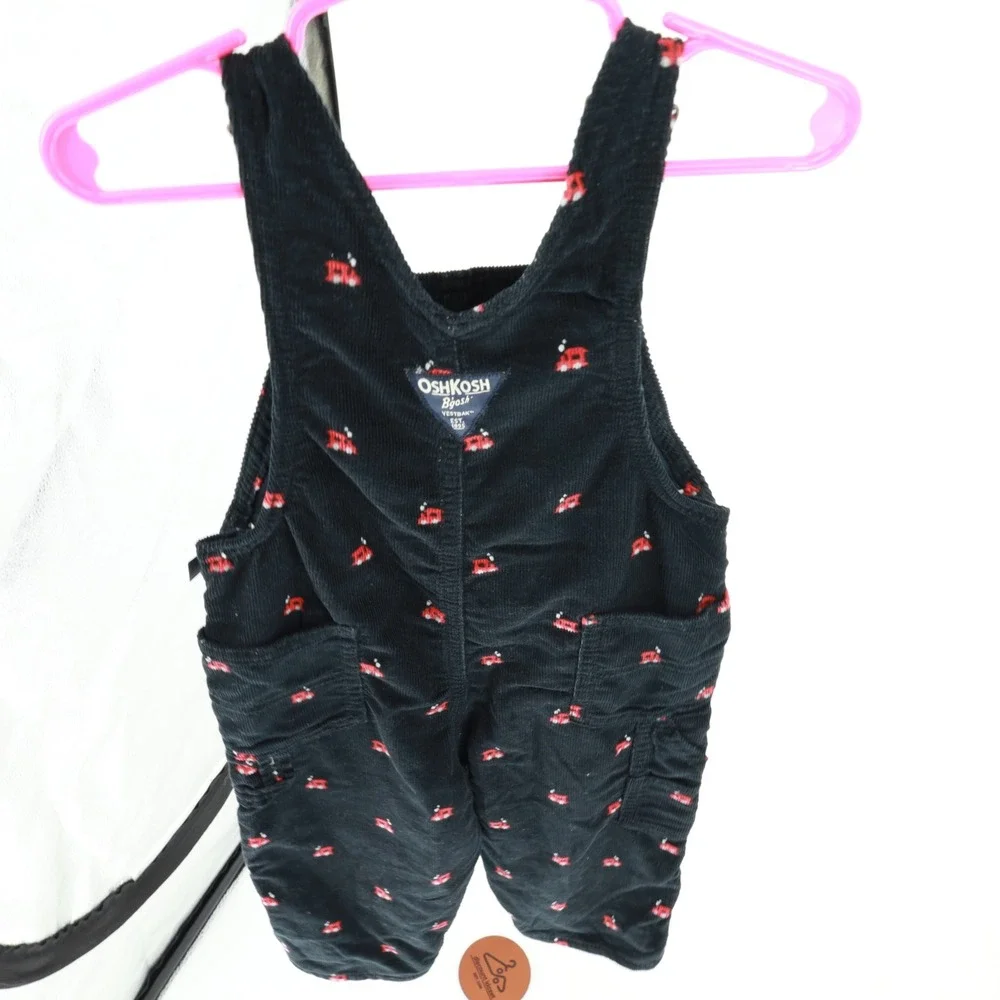 OshKosh Bgosh Toddler Boys Black Corduroy Train Embroidered Overalls 24M Vestbak